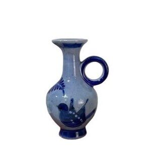 Hand-Painted Mexican Ceramic Vase With Bird & Floral Design